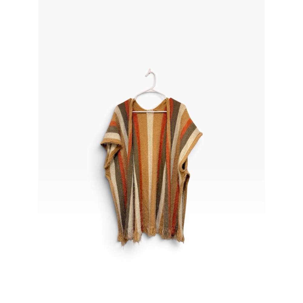 Striped Fall Tones Cape S/M Boho Earthy Granola Indie Southwestern Layering